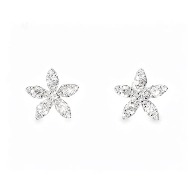Traditional 14K White Gold Diamond Floral Stud Earrings For Sale - Image 3 of 3