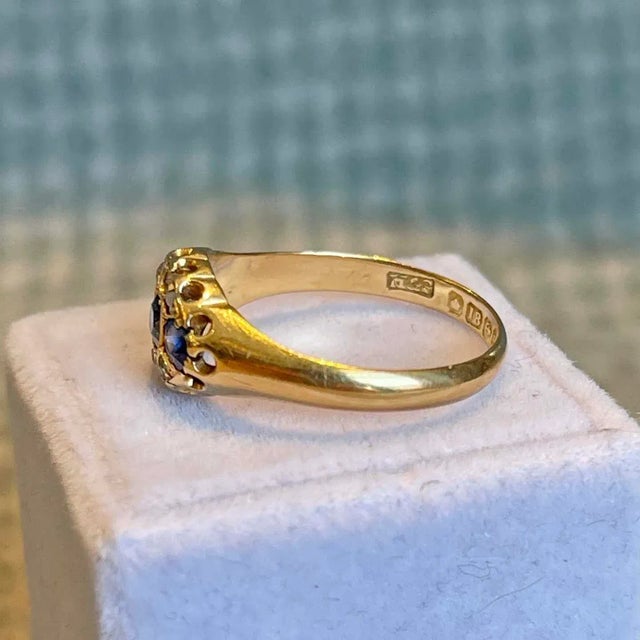 1900 - 1909 1904 Edwardian Sapphire Diamond 18k Gold Ring Size 7.5 For Sale - Image 5 of 11