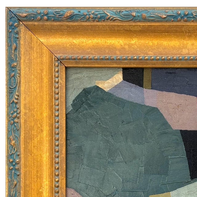 Various Artists Contemporary Teal Blue Abstract Oil Painting in Vintage Frame For Sale - Image 4 of 6