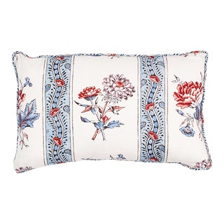 Schumacher Ariana Floral Stripe 20" Lumbar Pillow in Pearlware Blue For Sale