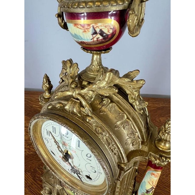Metal Lancini Imperial Ormolu Porcelain Gilt Brass Mantle Clock Garniture, Set of 3 For Sale - Image 7 of 17