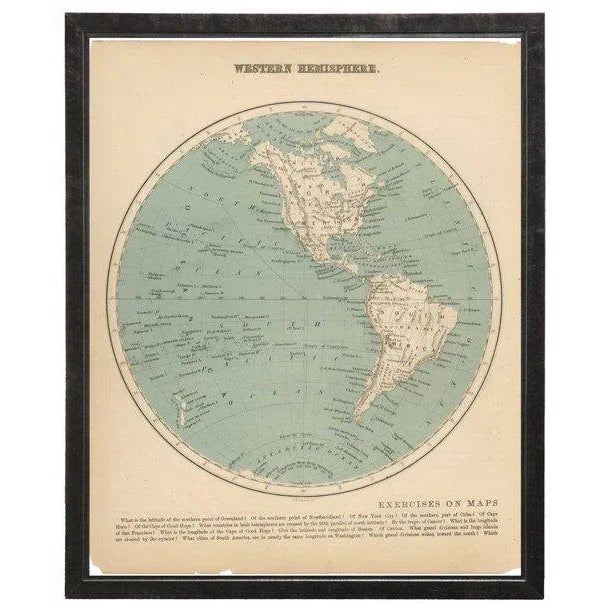 Illustration Western Hemisphere Map in Pewter Shadowbox For Sale - Image 3 of 3