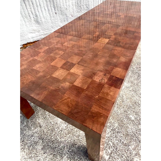 Chestnut Vintage Boho Checkerboard Burl Wood Dining Table After Thayer Coggin For Sale - Image 8 of 11