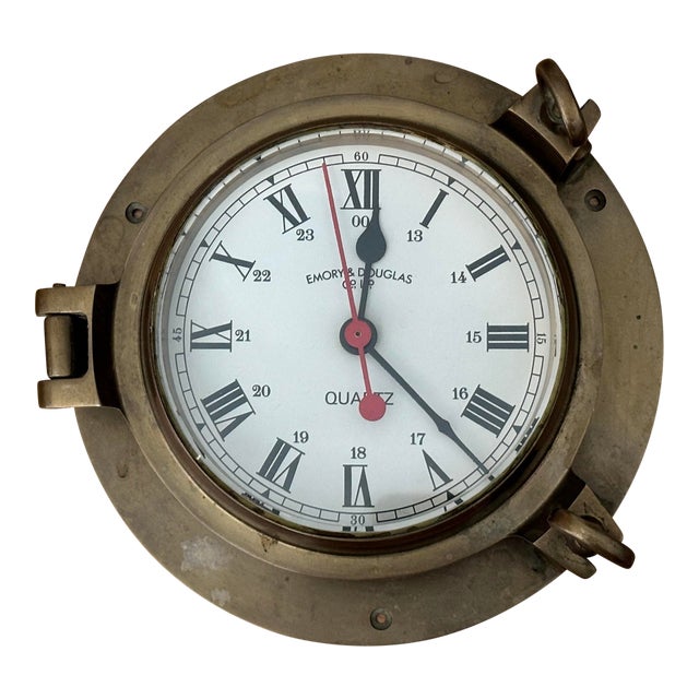 Vintage Brass Nautical Porthole Wall Clock by Emory & Douglas Co. LTD For Sale