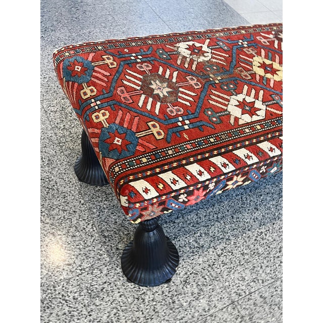 1940s Kilim Ottoman With Cast Iron Tassel Legs For Sale - Image 11 of 12