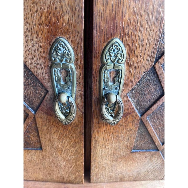 Art Deco French Oak Cabinet with Marble Top, 1930 For Sale - Image 4 of 14