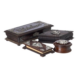 Boxes and Notepad Holder in Silver and Wood, 19th Century, Set of 4 For Sale