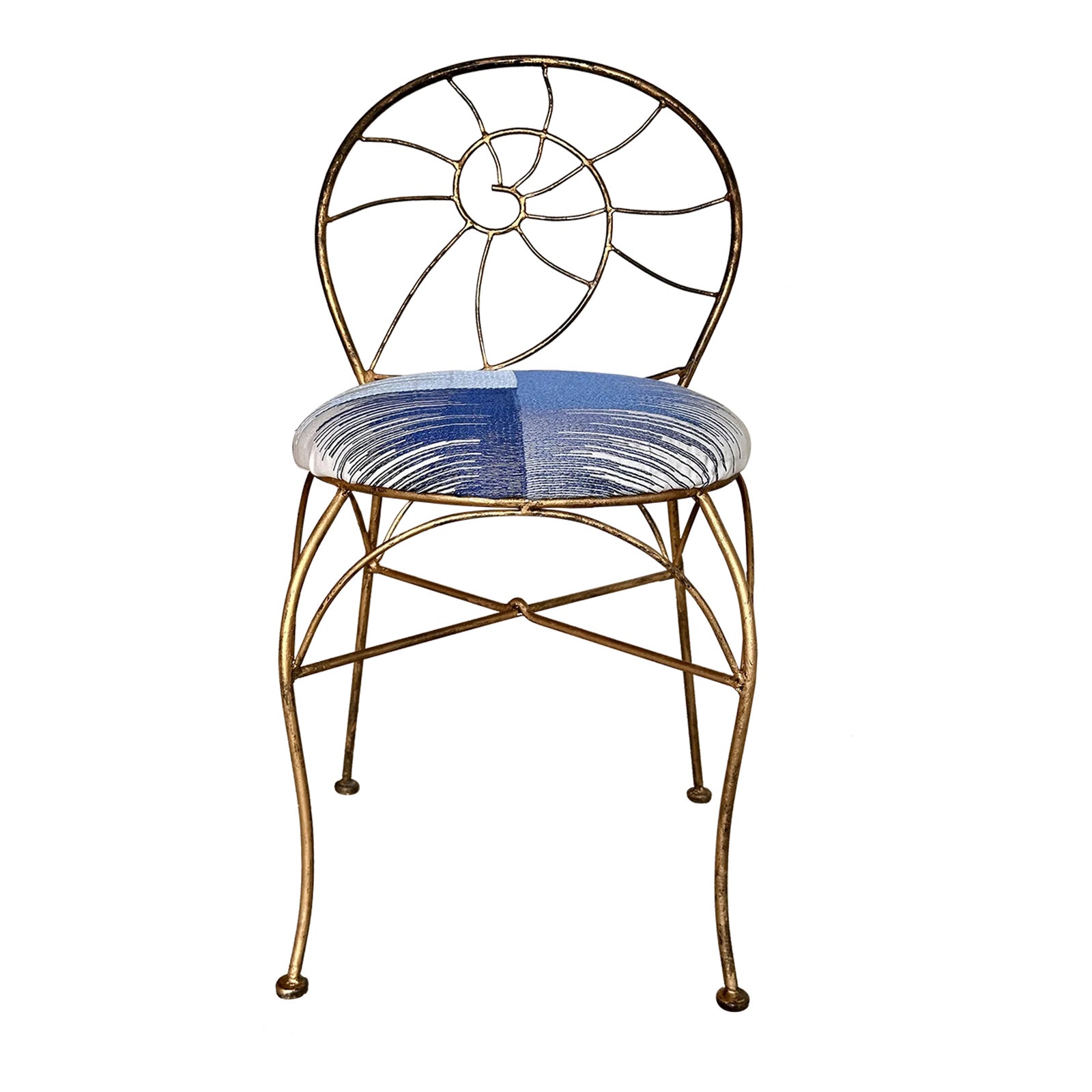 Vintage Coastal Regency Iron Nautilus Shell Back Vanity Stool | Chairish