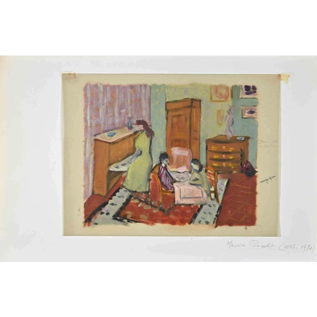 Interior Scene is an original Drawing realized by Maurice George Poncelet (1897- 1973) in the mid-20th Century, Applied on...