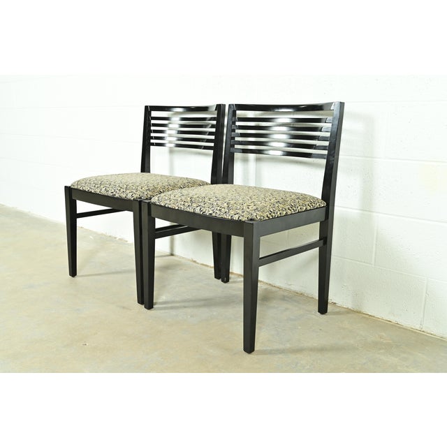 Mid-Century Modern Knoll Postmodern Black Lacquered Ricchio Side Chairs or Dining Chairs, Pair For Sale - Image 3 of 14
