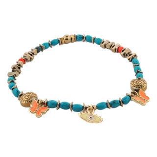 Evil Eye & Butterfly Sunset Glow Beaded Anklet For Sale