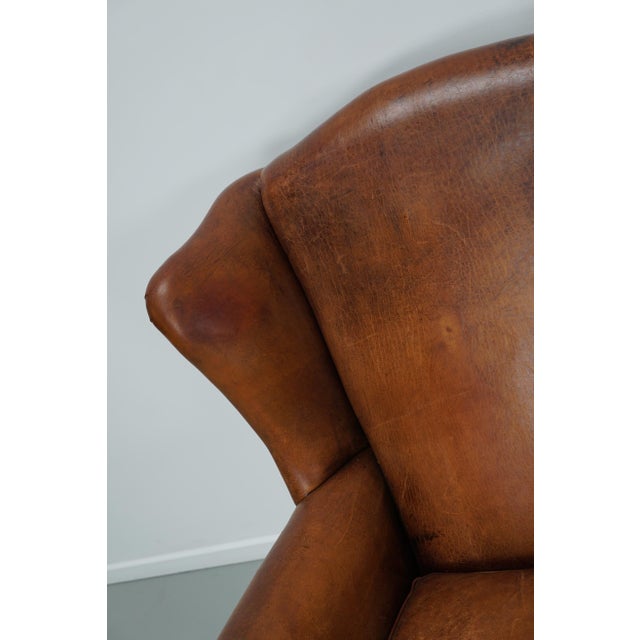 Animal Skin Vintage Dutch Cognac Colored Leather Club Chair For Sale - Image 7 of 18