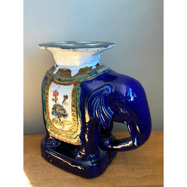 Vintage Painted Terracotta Elephant Low Stool For Sale - Image 9 of 12