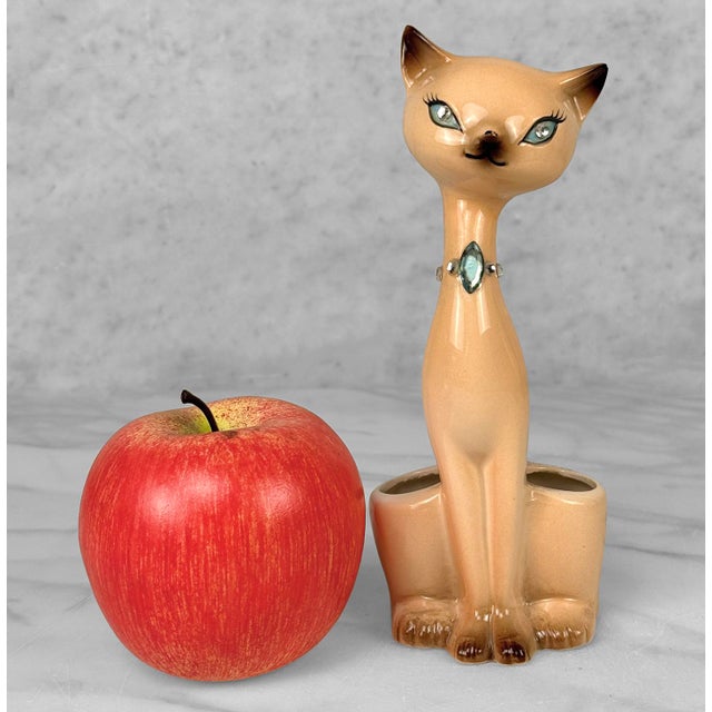 Original 1960's Figural Siamese Cat Vanity Lipstick Holder Mfg by Enesco (Japan) Hand Painted Detailing with a Wonderful...