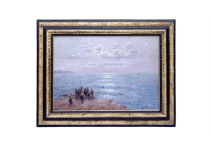 Antique Fishermen Oil on Panel by Federico Morello