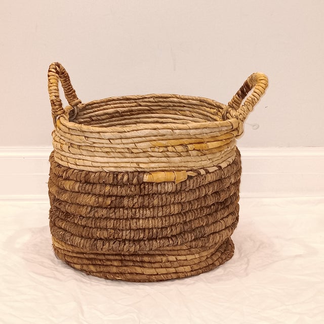French Country Large French Country Handwoven Rush Firewood Holder/Fireplace Basket For Sale - Image 3 of 10