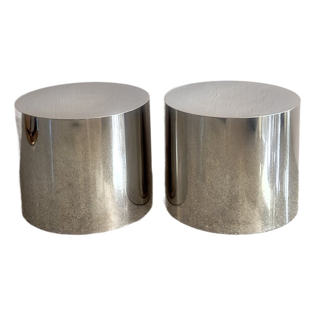 Mid-Century Modern Polished Chrome Cylinder Drum Tables (Pair) For Sale