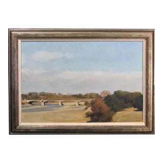 1970s "Le Pont D'Aygues" French Landscape Oil Painting by Jean-Pierre Stauffer, Framed For Sale