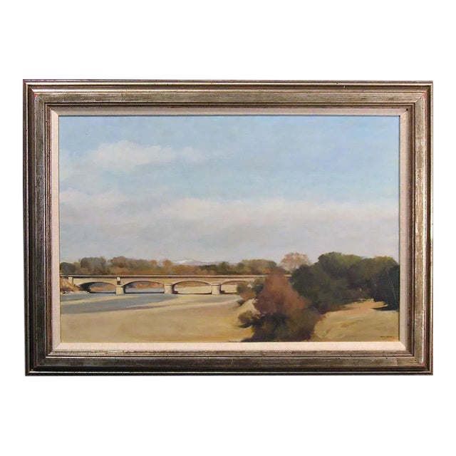 1970s "Le Pont D'Aygues" French Landscape Oil Painting by Jean-Pierre Stauffer, Framed For Sale