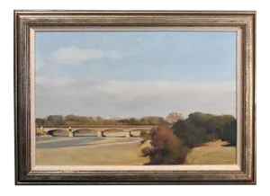 1970s "Le Pont D'Aygues" French Landscape Oil Painting by Jean-Pierre Stauffer, Framed
