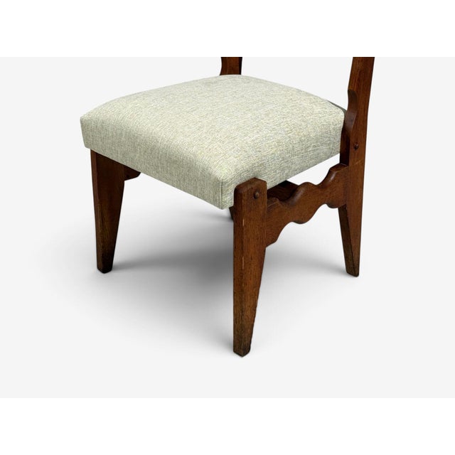 Wood Guillerme & Chambron, Dining Chairs, Oak, Green Fabric, France, 1950s For Sale - Image 7 of 11