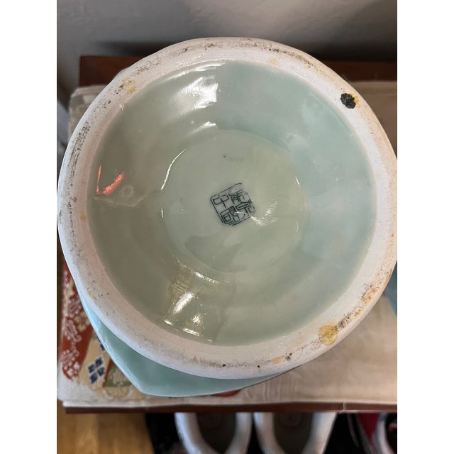 Heavy Pair of Mid-Century Modern Celadon Geometric Vases - 10" Ceramic Decor For Sale In San Francisco - Image 6 of 8