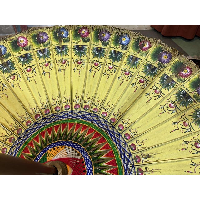 Indonesian Parasol in Wallpaper, Wood and Wool, 1950s For Sale - Image 12 of 14