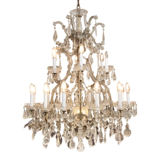 Large Vintage English Regency Style 16-Light Crystal Two-Tier Chandelier For Sale