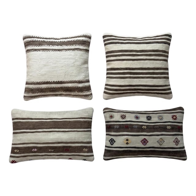 Anatolian Lumbar Kilim Pillow Cover 20'' X 20'' & 20'' X 24'' - Set of Four For Sale