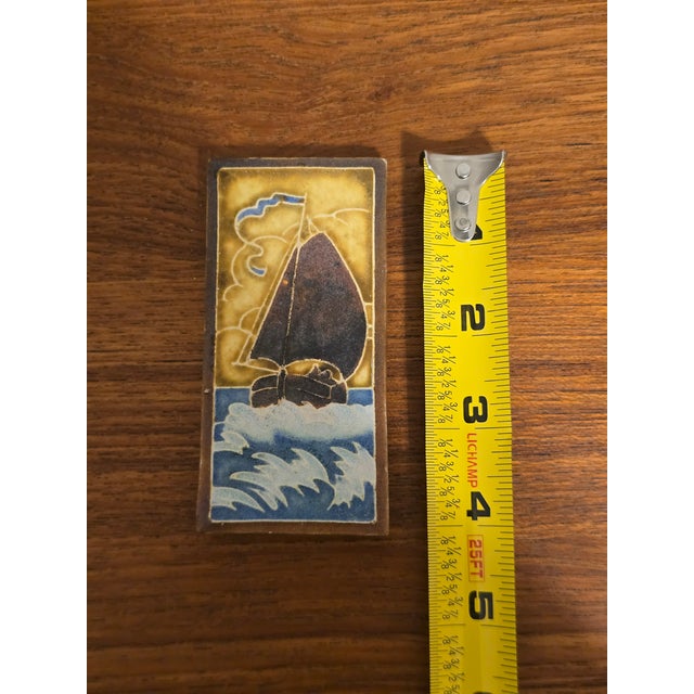 Set of 2 antique tiles from the De Porceleyne Fles (Royal Delft), factory in Delft, Netherlands. They feature a sailing...