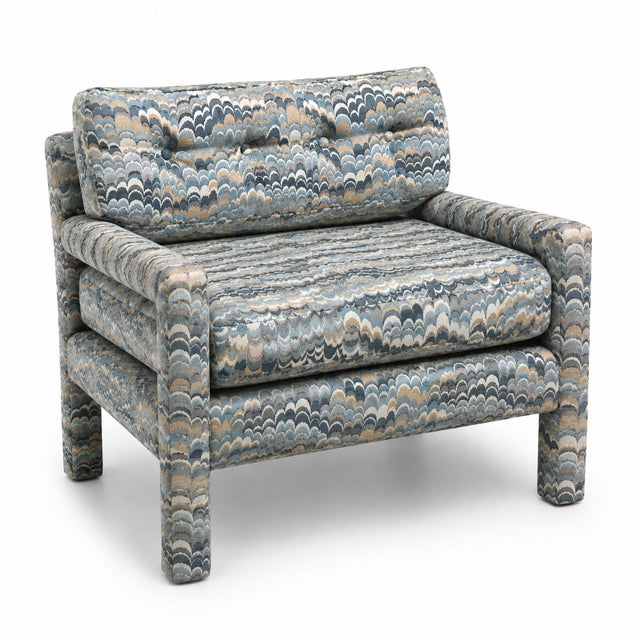 1970s Vintage Milo Baughman Style Upholstered Parsons Chairs For Sale
