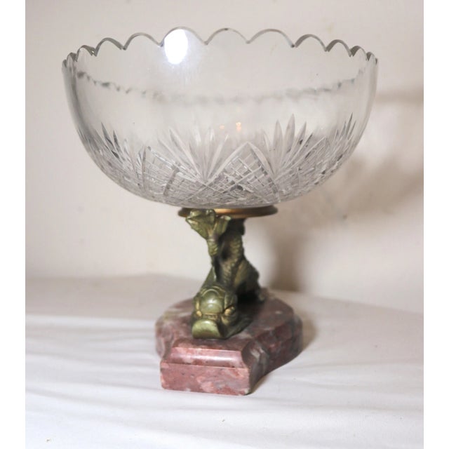 19th Century Antique Dore Bronze Marble Victorian Centerpiece Jardiniere Cut Crystal Bowl For Sale - Image 5 of 12