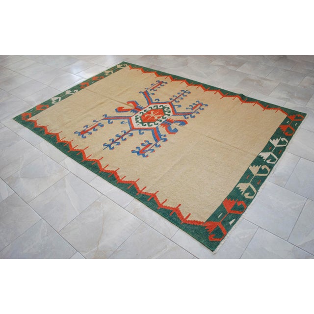 Vintage 6x9 Turkish Rug Kilim Handmade Geometric Tribal Design for Modern Farmhouse Decor For Sale - Image 4 of 13