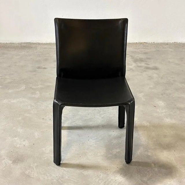 Black Leather Cab 412 Chairs attributed to Mario Bellini for Cassina, 1970s, Set of 6 For Sale - Image 11 of 13