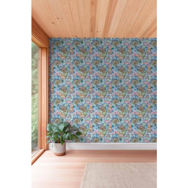 Shell of a Good Time Grasscloth Wallpaper by House Party | Ocean Blue | 8 Yards For Sale - Image 4 of 12