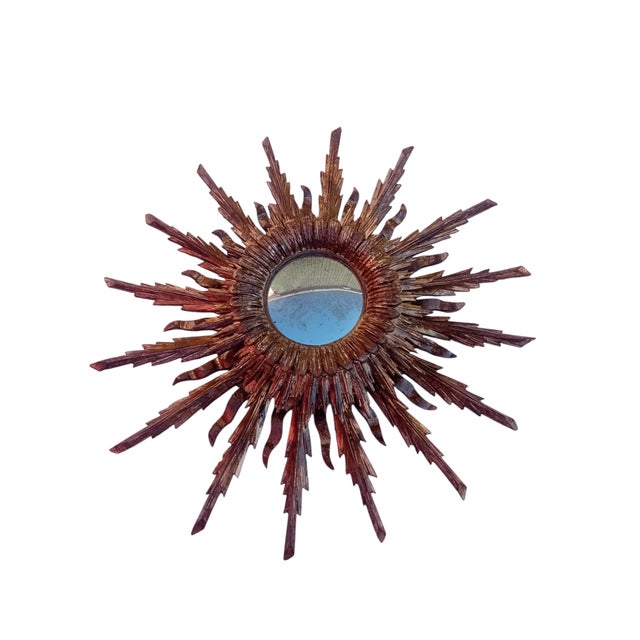 Convex Wooden Sun Mirror, 1950s For Sale - Image 4 of 4