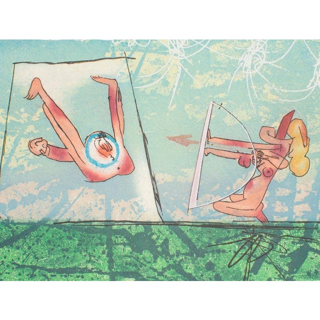 Hand signed. Edition of 100 prints. From the portfolio “Transesports” of 6 coloured etchings and aquatints on Japon Nacré...