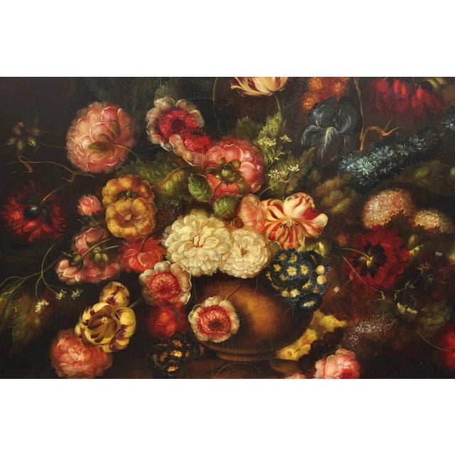 Late 20th Century Large French 58 X 70 Gold Frame Still Life Oil Painting With Bouquet of Flowers For Sale - Image 12 of 12