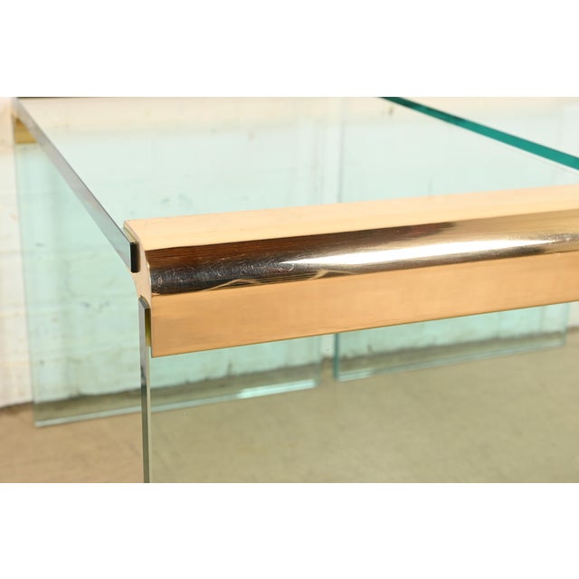 Leon Rosen for Pace Collection Mid-Century Modern Hollywood Regency Brass and Glass Waterfall Side Tables, Pair For Sale - Image 10 of 11