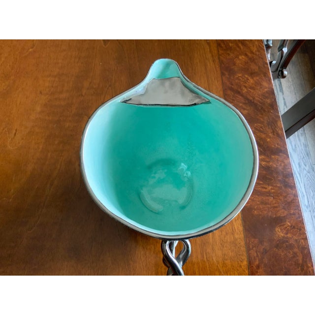 Hollywood Regency 1950s Hazel Hannell Silver Glaze Pottery Pitcher For Sale - Image 3 of 9