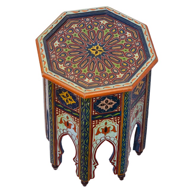Pair Of Vintage Hand Painted Moroccan Side Tables For Sale - Image 10 of 14