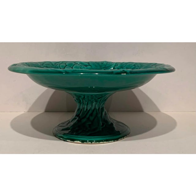 1970s Vintage 1970s Majolica Serving Dish on Pedestal For Sale - Image 5 of 10
