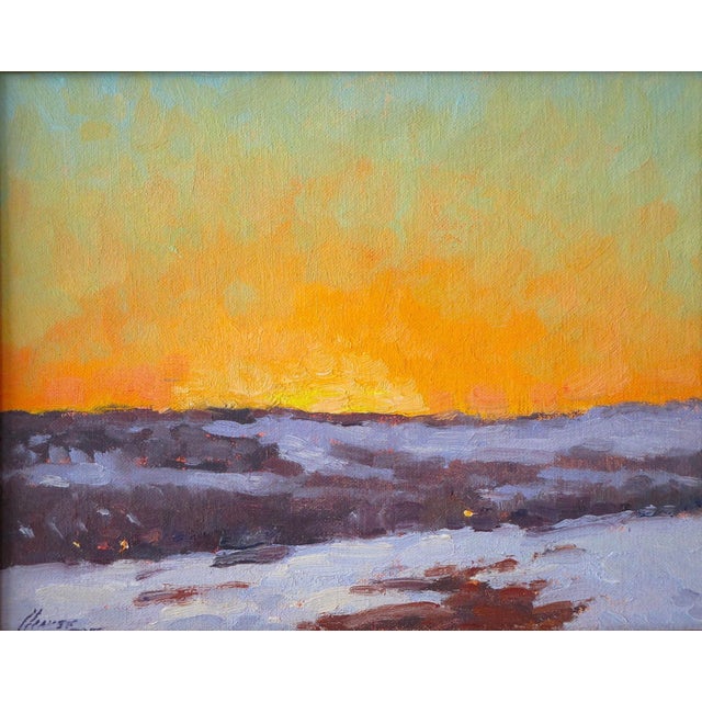 Sun Rising by Lorenzo Chavez | Oil on Canvas Panel Sunrise over a snowy landscape. For Sale