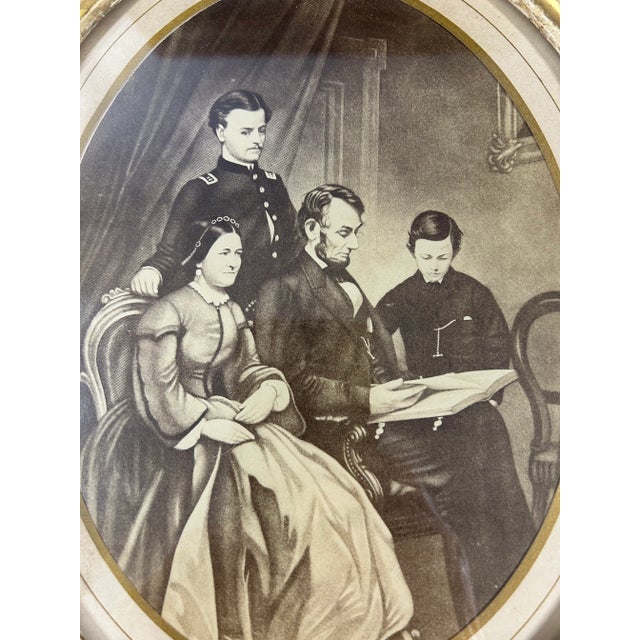 Antique Lincoln and Family engraving in Original wood and gesso frame. Image size: 6" x 8"