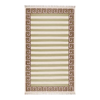 Part & Parcel Goods Wool Stripe Rug, 2’6” x 12', Sage, Chocolate and Eggshell For Sale