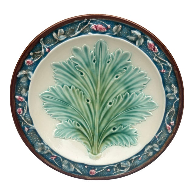 Rare 19th Century French Majolica Leaf Plate Longchamp For Sale