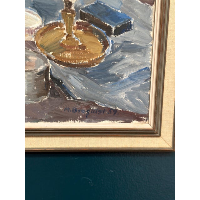M. Broquist, Still Life with Candlestick, 1959, Oil on Canvas, Framed For Sale - Image 6 of 18