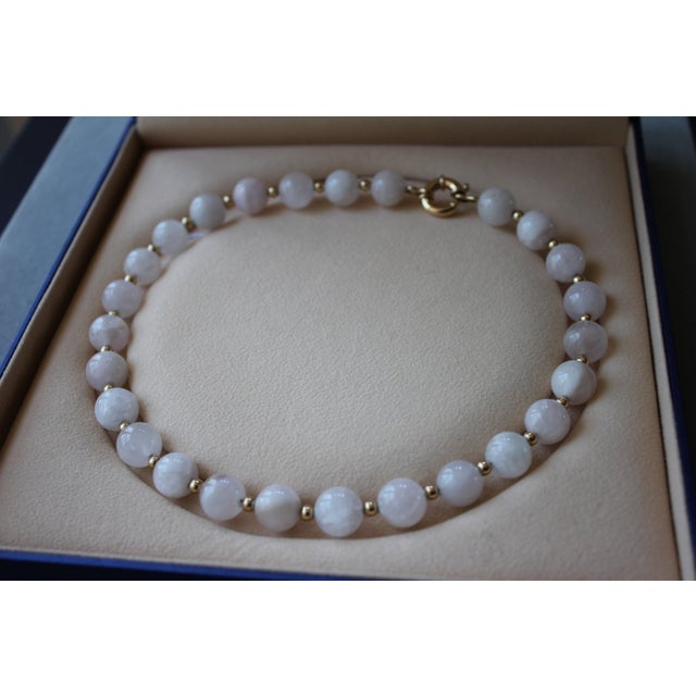 Pink Light Pink Rose Quartz Round Circle Sphere Beads 14 Karat Yellow Gold Bead Short For Sale - Image 8 of 10