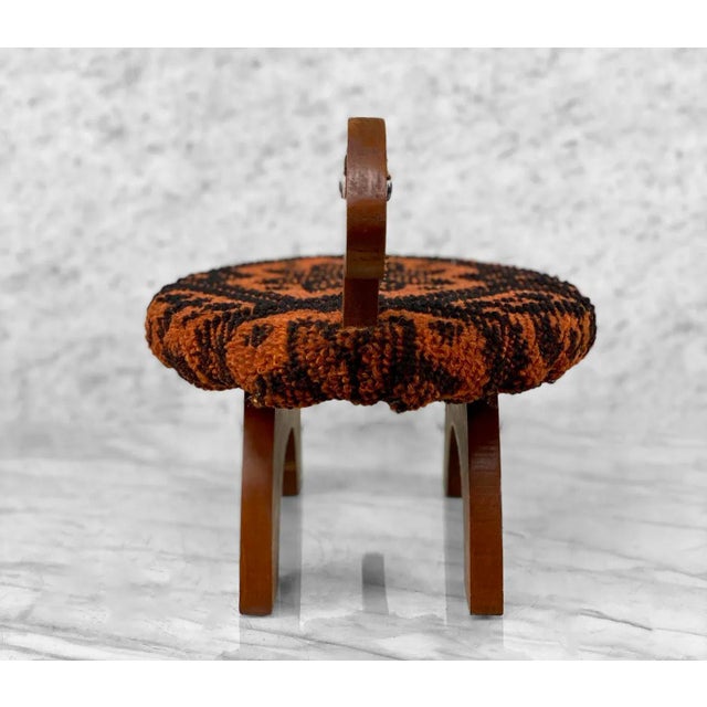 Boho Chic Vintage Boho Orange Argyle Wood Carved Turtle Footstool Ottoman For Sale - Image 3 of 9