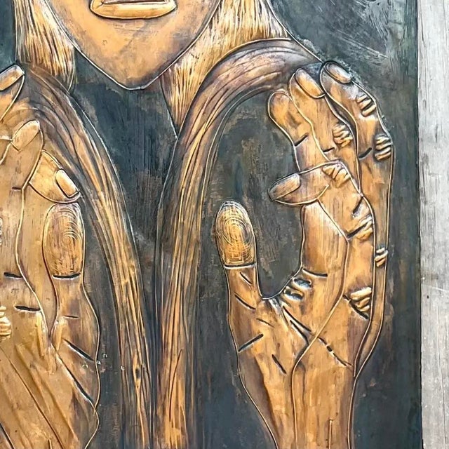 Copper Vintage Signed Hand Hammered Copper Face For Sale - Image 8 of 14